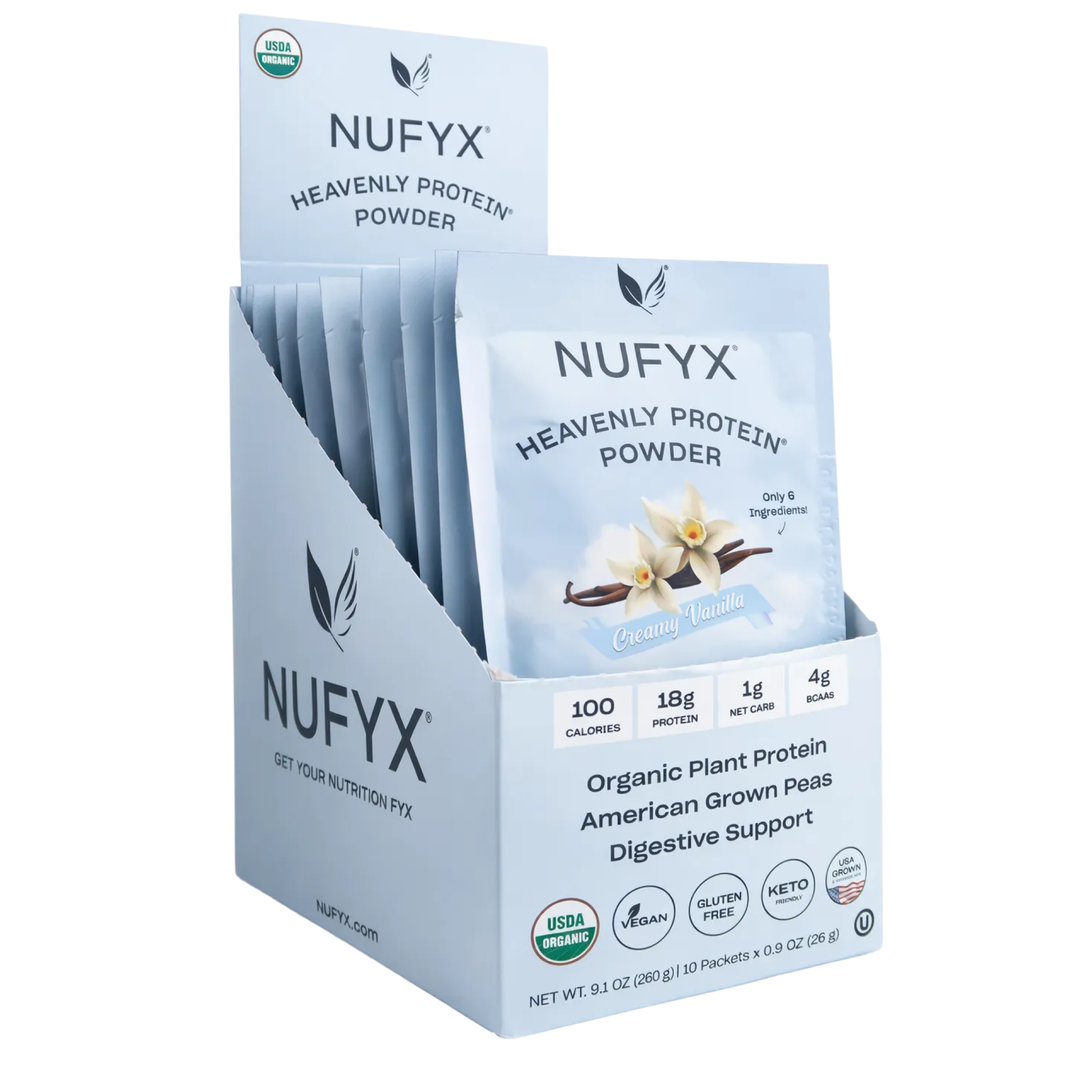 Heavenly Protein Powder, Creamy Vanilla - Box of 10 Packets (26g