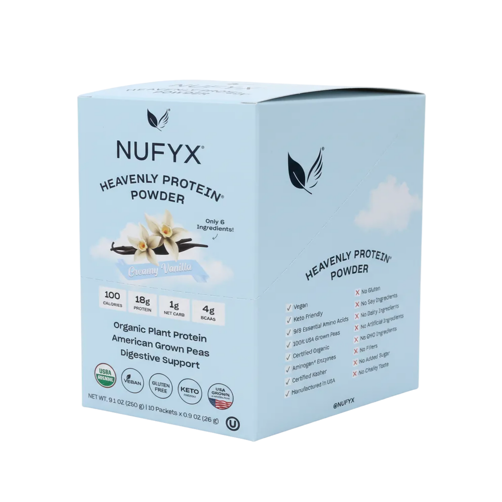Heavenly Protein Powder, Creamy Vanilla - Box of 10 Packets (26g